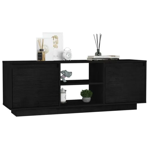 Comodă TV, negru, 110x30x40 cm, lemn masiv de pin