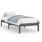 Cadru de pat single, gri, 90×190 cm, lemn masiv