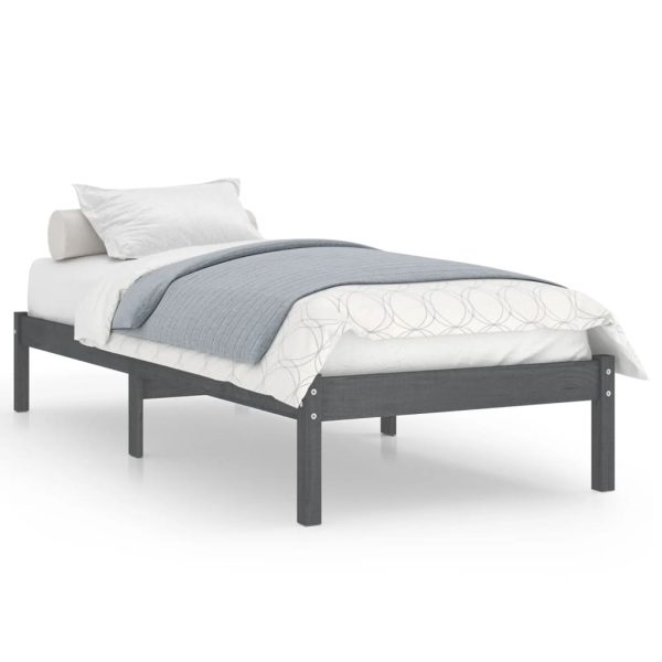 Cadru de pat single, gri, 90×190 cm, lemn masiv