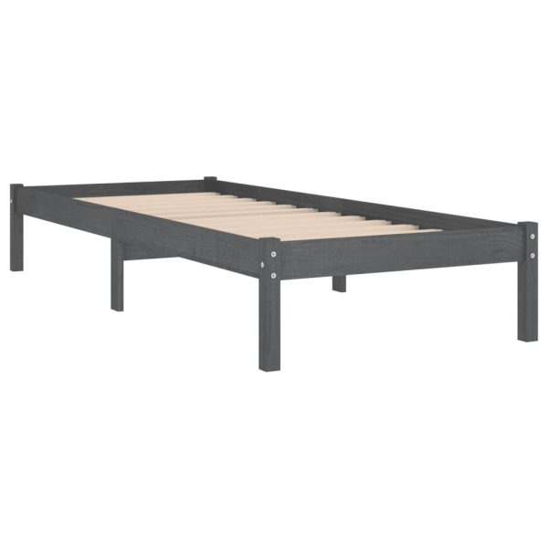 Cadru de pat single, gri, 90×190 cm, lemn masiv