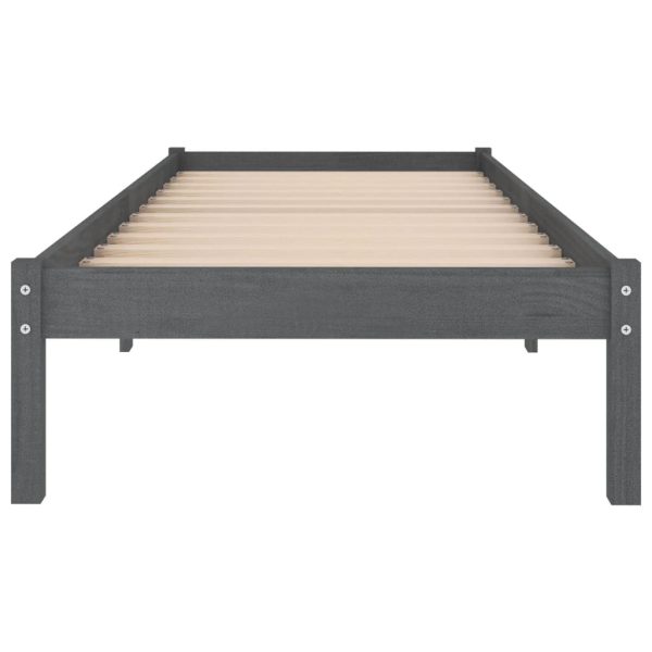 Cadru de pat single, gri, 90×190 cm, lemn masiv