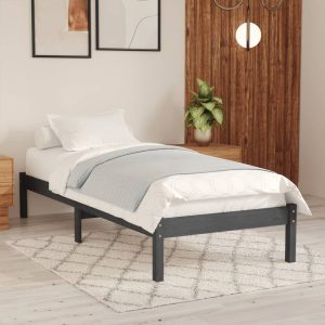 Cadru de pat single, gri, 90×190 cm, lemn masiv