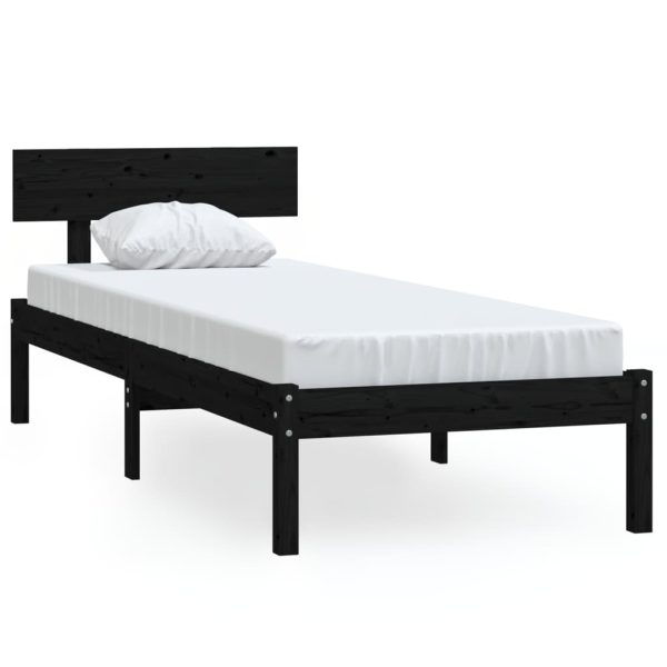 Cadru de pat mic single, negru, 75×190 cm, lemn masiv