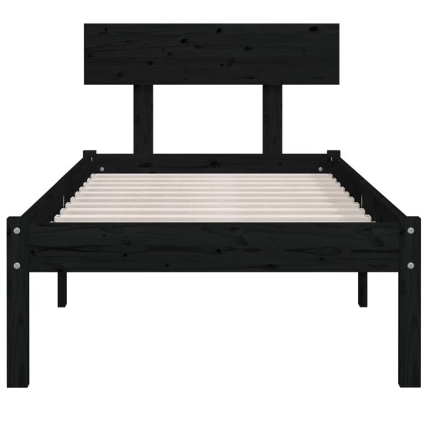 Cadru de pat mic single, negru, 75×190 cm, lemn masiv