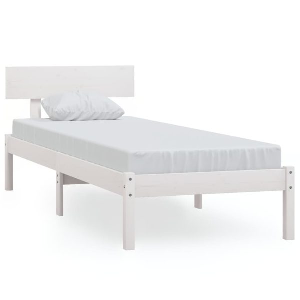 Cadru de pat single, alb, 90×190 cm, lemn masiv de pin