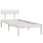 Cadru de pat single, alb, 90×190 cm, lemn masiv de pin