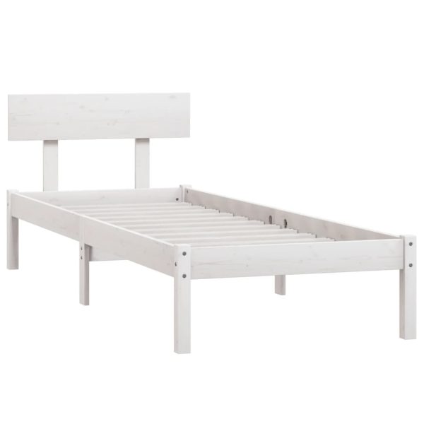 Cadru de pat single, alb, 90×190 cm, lemn masiv de pin