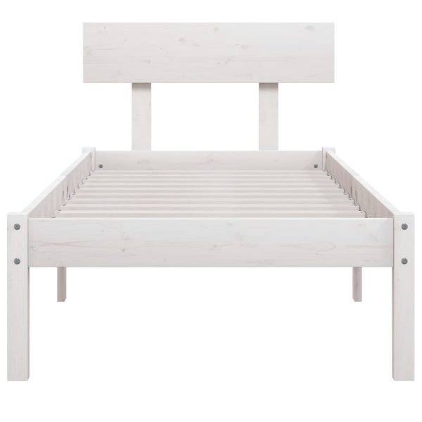 Cadru de pat single, alb, 90×190 cm, lemn masiv de pin