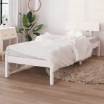 Cadru de pat single, alb, 90×190 cm, lemn masiv de pin