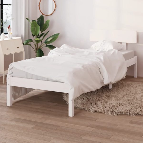 Cadru de pat single, alb, 90×190 cm, lemn masiv de pin