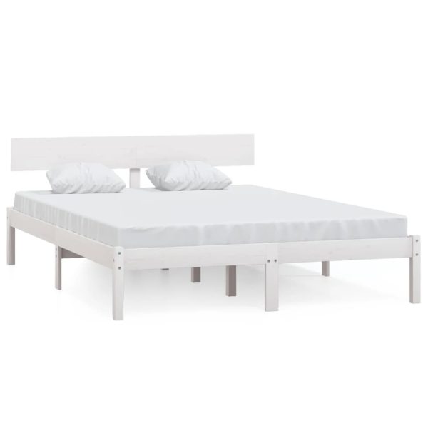 Cadru de pat mic dublu, alb, 120×190 cm, lemn masiv