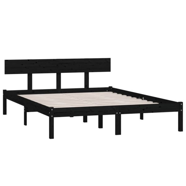 Cadru de pat dublu, negru, 135×190 cm, lemn masiv de pin