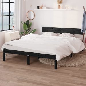 Cadru de pat, negru, 140×200 cm, lemn masiv de pin
