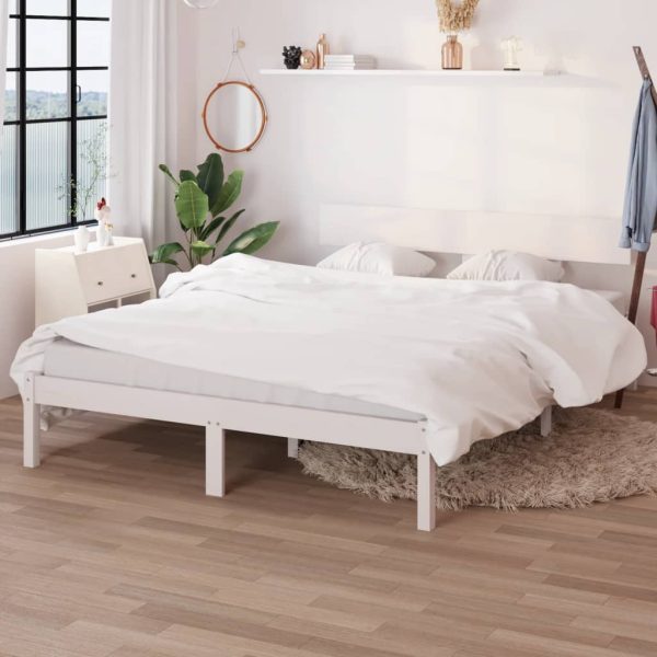 Cadru de pat, alb, 160×200 cm, lemn masiv de pin