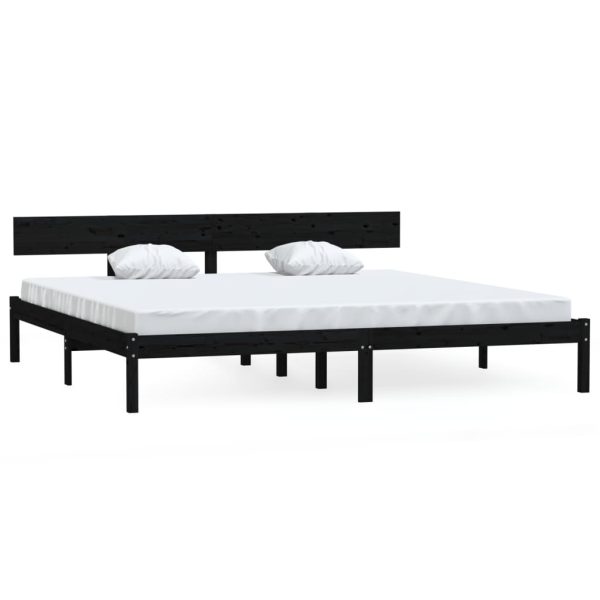 Cadru de pat Super King, negru, 180×200 cm, lemn masiv de pin