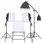 Kit studio foto cu iluminare softbox și masă foto