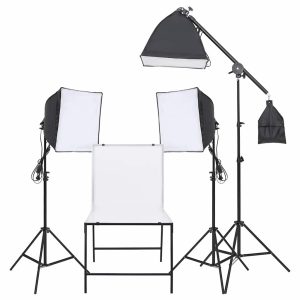 Kit studio foto cu iluminare softbox și masă foto