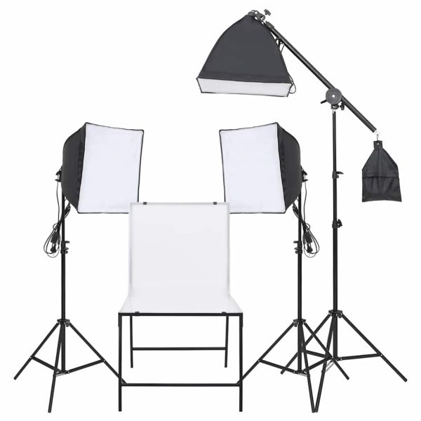 Kit studio foto cu iluminare softbox și masă foto