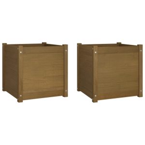 Jardiniere grădină 2 buc maro miere 50x50x50 cm lemn masiv pin
