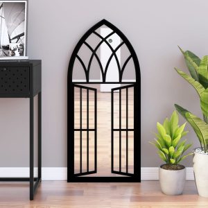 Oglindă,negru, 100×45 cm,fier, pentru utilizare în interior