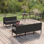Set mobilier de grădină cu perne, 6 piese, negru, poliratan