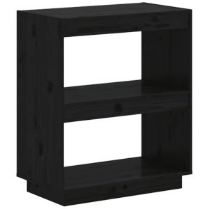 Bibliotecă, negru, 60x35x71 cm, lemn masiv de pin