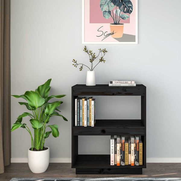 Bibliotecă, negru, 60x35x71 cm, lemn masiv de pin