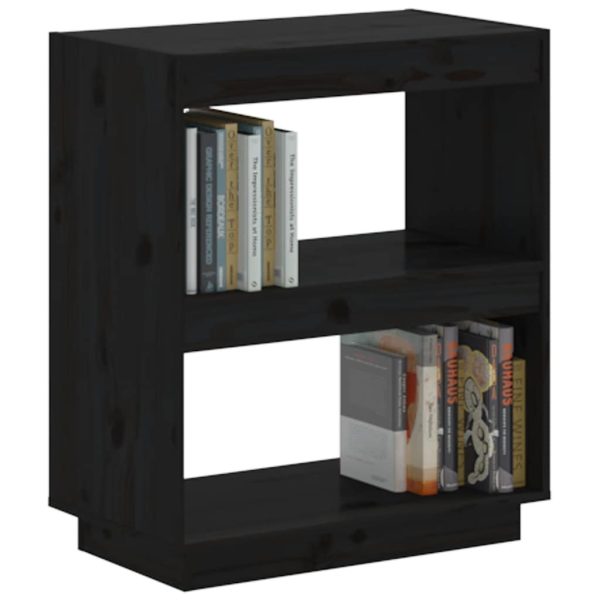 Bibliotecă, negru, 60x35x71 cm, lemn masiv de pin