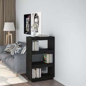 Bibliotecă/Separator cameră negru 60x35x103 cm lemn masiv pin