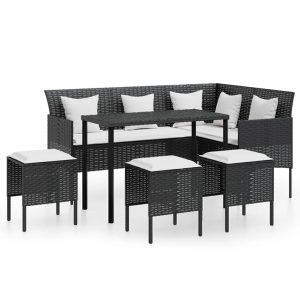 Set canapele grădină forma L cu perne 5 piese negru poliratan