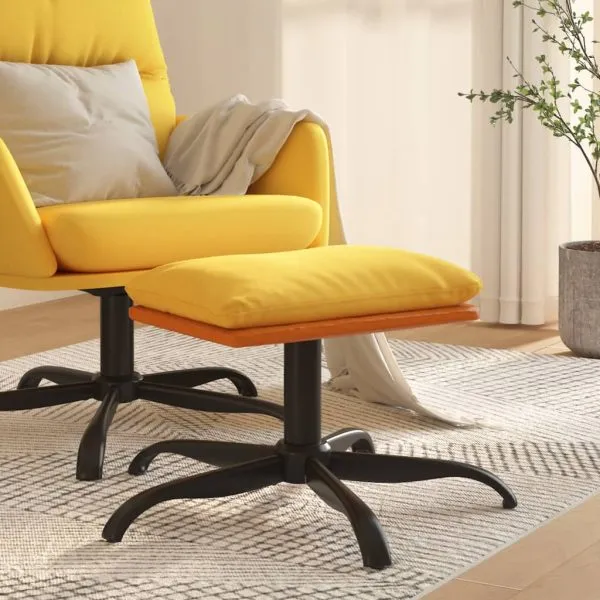 Taburet, galben muștar, 60x60x36 cm, textil și piele eco