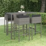 Set mobilier bar de grădină cu perne, 5 piese, gri, poliratan