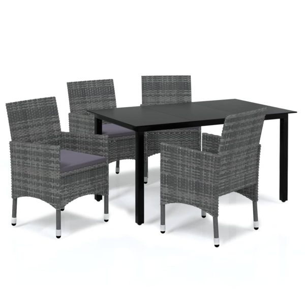 Set mobilier de grădină cu perne, 5 piese, gri, poliratan