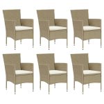 Set mobilier de grădină cu perne, 7 piese, bej, poliratan