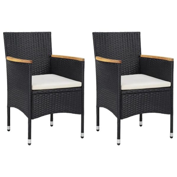 Set mobilier de grădină cu perne, 3 piese, negru, poliratan