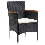 Set mobilier de grădină cu perne, 3 piese, negru, poliratan