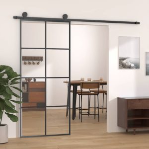 Ușă glisantă, negru, 90×205 cm, sticlă ESG și aluminiu