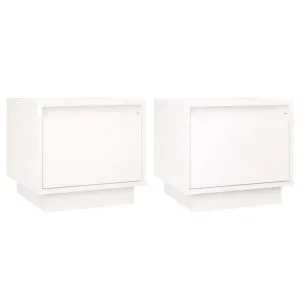 Noptiere, 2 buc., alb, 35x34x32 cm, lemn masiv de pin
