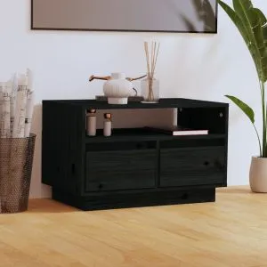 Comodă TV, negru, 60x35x37 cm, lemn masiv de pin