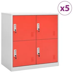Dulapuri vestiar 5 buc. gri deschis și roșu 90x45x92