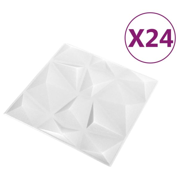 Panouri de perete 3D 24 buc. alb 50×50 cm model diamant 6 m²