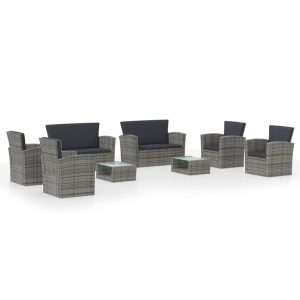 Set mobilier de grădină cu perne, 8 piese, gri, poliratan