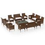 Set mobilier de grădină cu perne, 16 piese, maro, poliratan