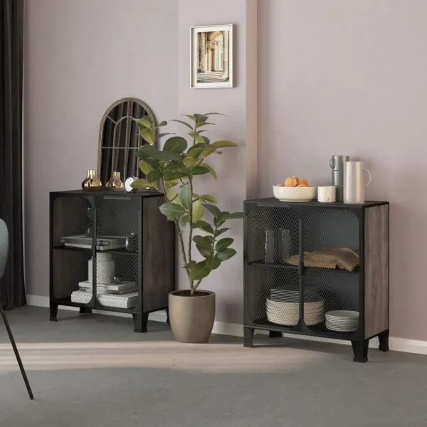 Dulapuri de depozitare, 2 buc., gri, 72x36x82 cm, metal/MDF