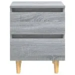 Noptiere picioare lemn masiv, 2 buc., gri sonoma, 40x35x50 cm