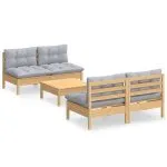 Set mobilier grădină cu perne gri, 5 piese, lemn masiv de pin