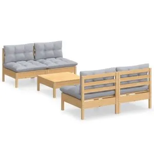 Set mobilier grădină cu perne gri, 5 piese, lemn masiv de pin