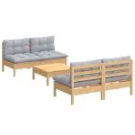 Set mobilier grădină cu perne gri, 5 piese, lemn masiv de pin