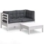 Set mobilier grădină cu perne, antracit, 3 piese, lemn de pin