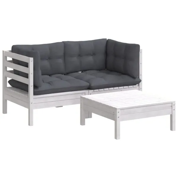 Set mobilier grădină cu perne, antracit, 3 piese, lemn de pin
